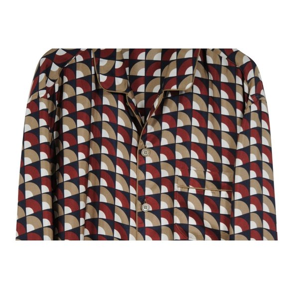 Dolce & Gabbana Mens Button Down Pajama Shirt 42 XL Red Tan Geometric 100% Silk - Picture 3 of 9